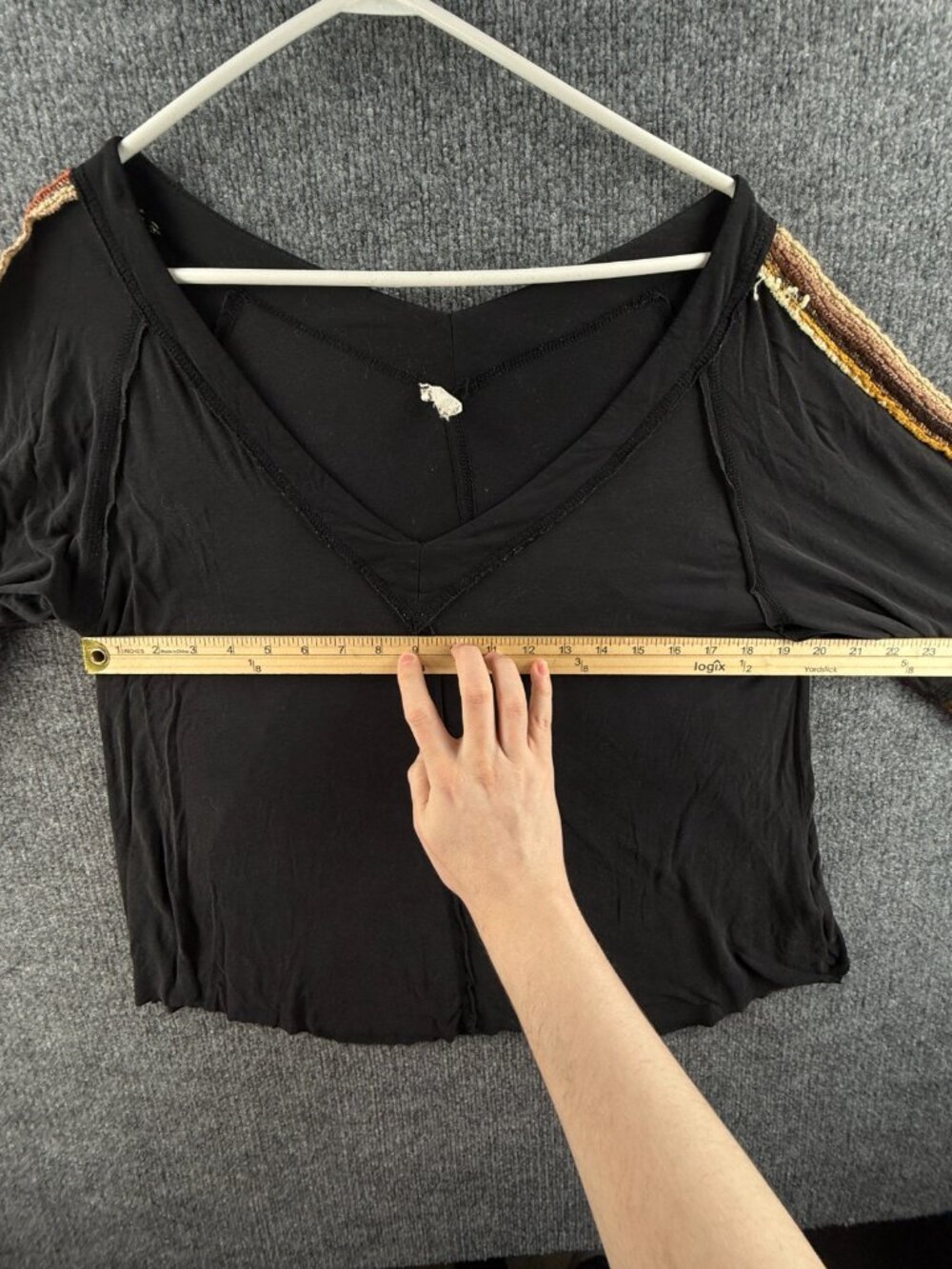 POL Rayon Spandex Stretchy Black Lightweight Top Knit Sleeves Boho V Neck Medium - Picture 9 of 16